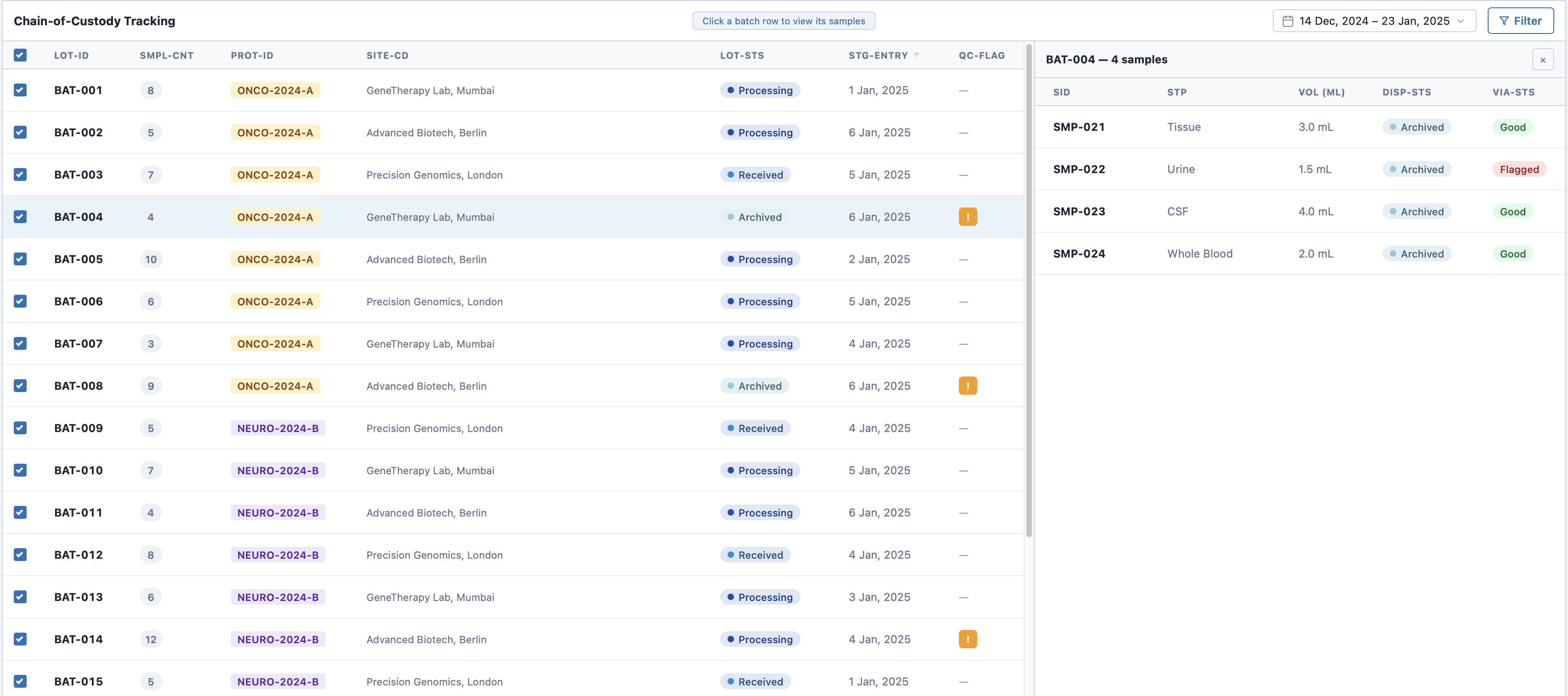 Before: split two-part tracking view